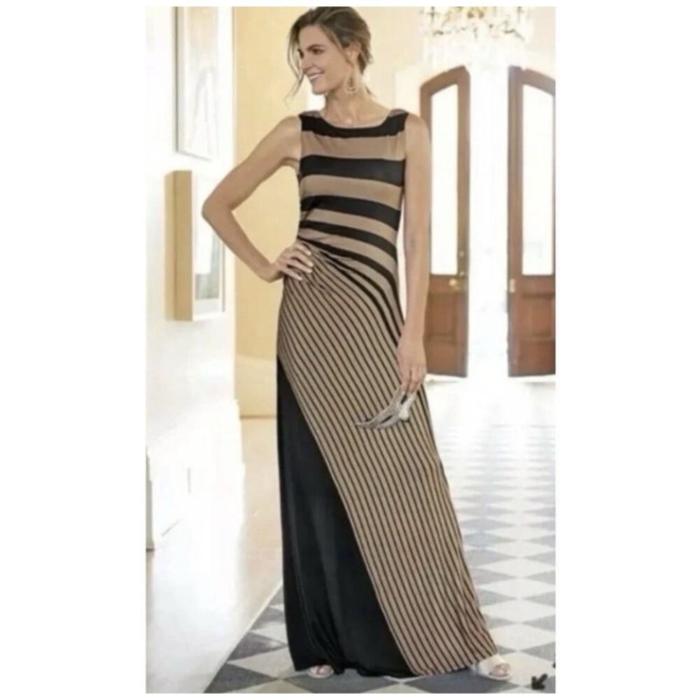Soft Surroundings‎ Women's PL Petite Here To Infinity Ruched Striped Maxi Dress